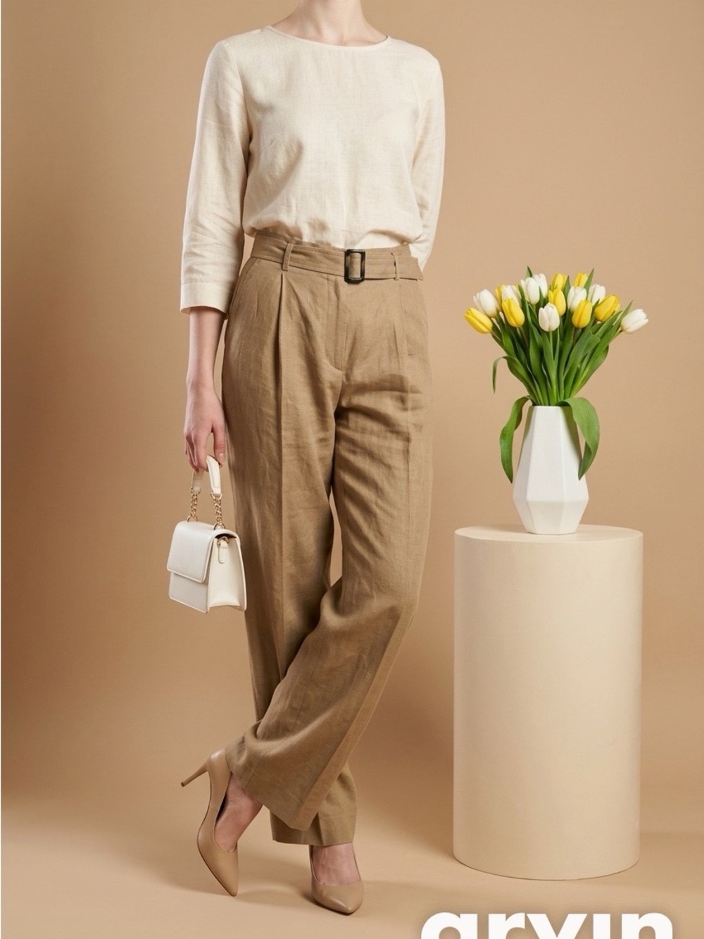 Filippa K Taupe Pleated Trousers with belt